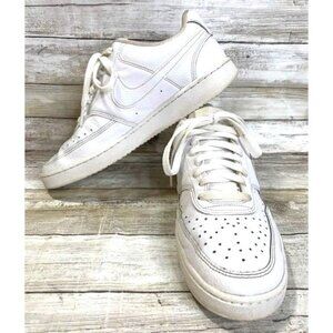 Nike White Leather Low-Top Women's Court Vision Sneakers‎ CD5434-100 Size 9